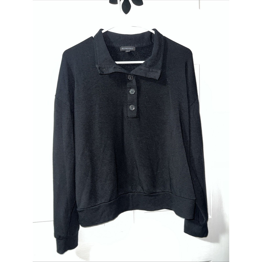 Beyond Yoga East Coast 1/2 Button Pullover Black Size Medium Made in USA